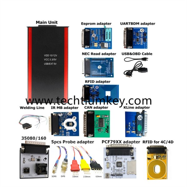 Iprog+ V87 Full set Programmer with RFID adapter,Eeprom adapter,UARTBDM adpater,NEC Read Adapter,IR MB Aadapter,Can Adapter,KLine Adapte,PCF79XX adpater, 35080/160,5pcs Probe adapter, RFID for 4C/4D,OBD cable, USB cable,Welding Line