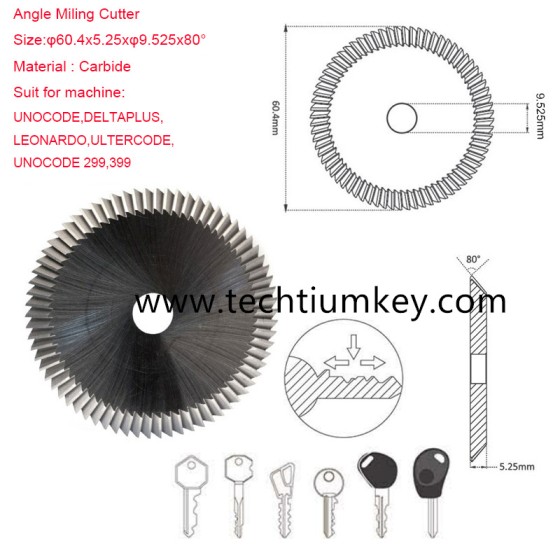 Angle Miling Cutter  Size:φ60.4x5.25xφ9.525x80° Material : Carbide Suit for machine: UNOCODE,DELTAPLUS,LEONARDO,ULTERCODE,UNOCODE 299,399