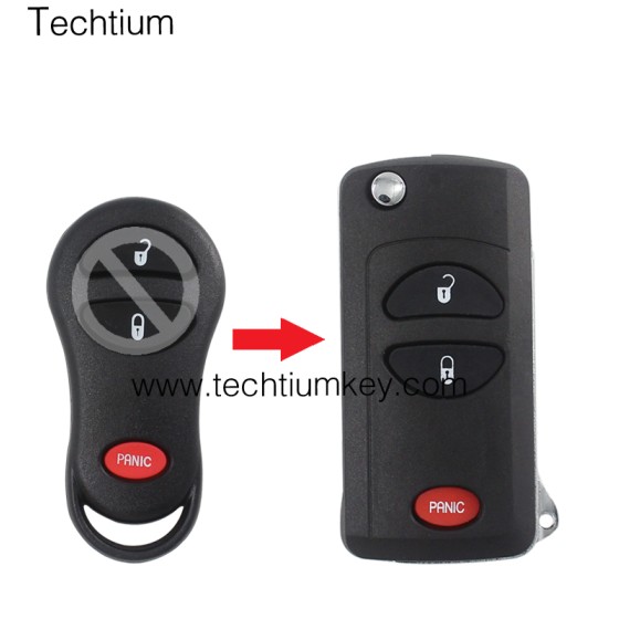 2+1 tombol remote flip key shell untuk Chrysler Dodge Jeep 1998 - 2004 Cherokee Grand Cherokee