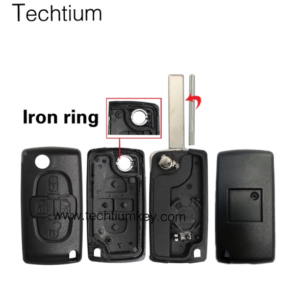 with Battery place 407/ HU83 blade 4 button remote key shell for Citroen