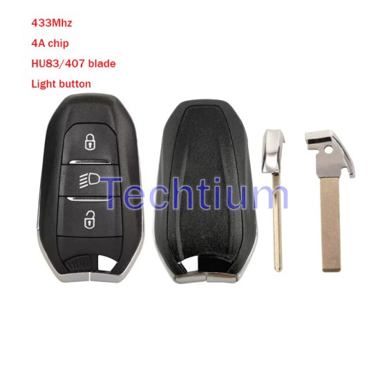 433Mhz  4A chip HU83/407 blade Light button 3 button remote key for Citroen,Peugeot,DS