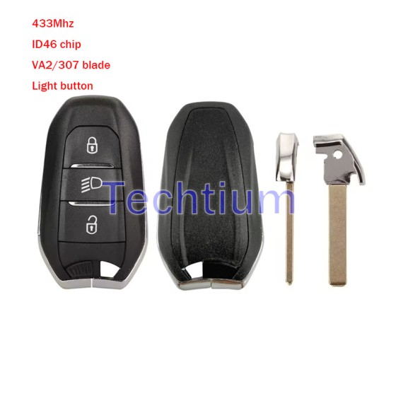433Mhz ID46 chip VA2/307 blade Light button 3 button remote key for Citroen,Peugeot,DS